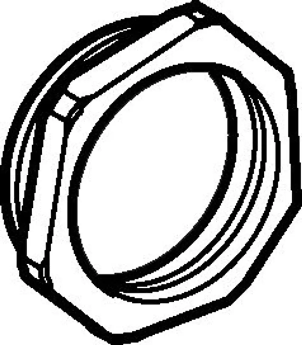 Scheibenförmige, metallene Gegenmutter von HANSA mit sechseckigem Profil. Geeignet zum Befestigen an Rohren oder Befestigungen.